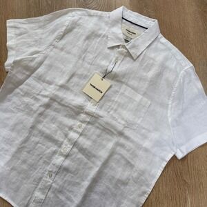Thom Aaron 100% Linen Short Sleeve Button Down Men XL White Pocket Shirt NWT